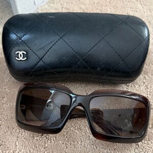 CHANEL Tortoise Sunglasses with Quilted Black Case